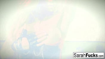 Preview 2 of Alttera Once - Sexy Sarah Jessie fingers herself in leather gloves