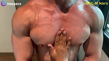 Preview 1 of Spybig Com - Ripped muscle asian guy oiled on his pecs nipple play