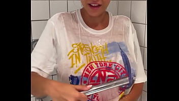 Preview 1 of Ail Bhtta - Busty Chubby Teen Backstage wet shower and huge facial treatment - POV Blowjob