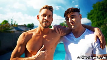 Preview 1 of First Time Feeling So Pain Mp3 - Peeping Todd filming two hot hunks Johnny Ford and Michael Boston by the poolside and convinces them to act out their perverted fantasies