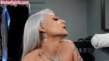 Preview 1 of Nicoletta Shei - Busty trans goddess sucks before bareback sex with bf