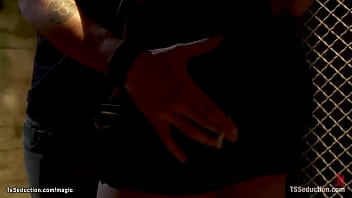 Preview 1 of Xxx Pron Vedo Mp 4 - Blond mature shemale fucks bound man