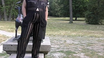 Preview 2 of 11 Inch Hurt - Hairy mature in transparent dress flashing in the park
