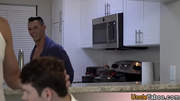 Preview 1 of Arem Porn - Cute brunette teen guy having his first ever threesome bareback fuck experience