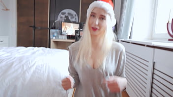 Preview 2 of Blindfolded Wife Bukkake - Cute Girl Makes a Great Gift on Christmas!