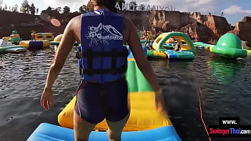 Preview 3 of Poem Dig - Amateur teen couple having fun in a waterpark and passionate sex after