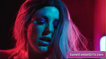 Preview 4 of Kendra Jane Sunderland - Gorgeous big tit lesbian horny babes Alexis Fawx,  Angela White kissing tender and make out in neon lights
