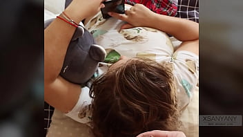 Preview 3 of Mia Khalifa Nurse Sex - CUMming on Step Sister&#039_s blonde Hair while she was Playing the Game on her smartphone -XSanyAny