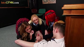 Preview 4 of Brutal Blowjob Hotel - British femdom students wank off teacher in his office