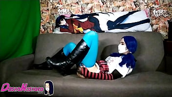 Preview 4 of Teacher Mia Malvona - DashaNoihara #32 - Femboy,  blue hair,  blue pantyhose,  leather boots and nylon gloves