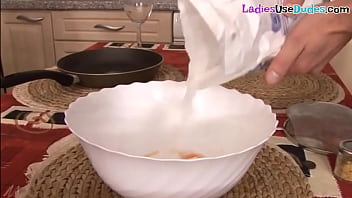 Preview 1 of Nayanthara Xnxe - Strapon wielding dominas peg in kinky kitchen threesome