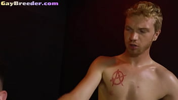 Preview 3 of Granny Shemale - Assfingered tattoo jock gets raw fucked by sturdy top