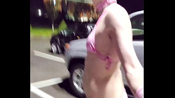 Preview 3 of Mom Fuck With Sleeping Son - Sissy femboy in public wearing tiny pink bikini
