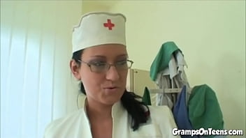 Preview 2 of Fick Mich Schwanger Deutsch - Teen nurse fucks oldie as wife masturbates