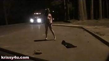 Preview 4 of Bella Beyl - Krissy4u strips down to lingerie for passing truckers with cum at end