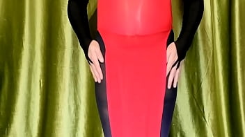 Preview 1 of Forces My Wife - [EroNekoKun] - Masturbation Cute Pony Boy with Cock Jewelry and metal horse buttplug in Red China Dress and Dark Pantyhose