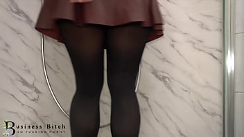Preview 2 of Piss Shack Pron - secretary taking a shower in her business suit - ripping her pantyhose short version,  businessbitch