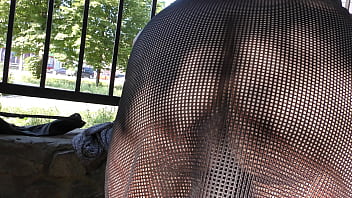 Preview 3 of Sexy Blonde Casting - Hairy mature in transparent dress flashing in the park