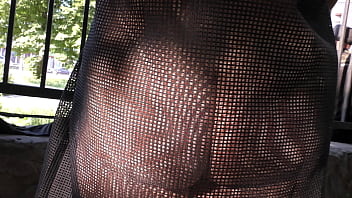 Preview 4 of Sexy Blonde Casting - Hairy mature in transparent dress flashing in the park