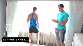 Preview 1 of Jav Family Mom - BottomGames - Athletic Hunks Bet Their Tight Butts On Back Wrestling And The Loser Gets Creampied