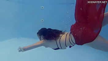 Preview 4 of Breeding Dog Gangbang - Super hot in red lingerie babe Marfa underwater and by the pool