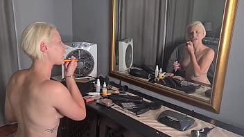 Preview 2 of Hikaru Yuzuki - Well built blonde doing her daily morning makeup routine while being naked