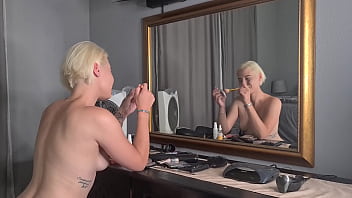 Preview 3 of Hikaru Yuzuki - Well built blonde doing her daily morning makeup routine while being naked