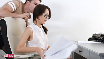 Preview 1 of Suny Leiy - Slim4K - Skinny secretary gets DP&#039_ed and bukkake&#039_d at work