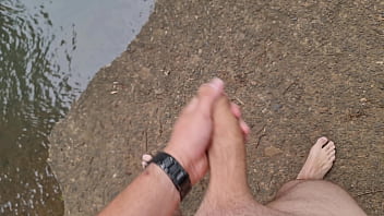 Preview 2 of Hd Edging Blowjob - Public flashing  with cum at the river