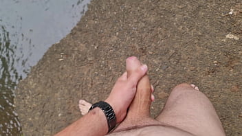 Preview 3 of Hd Edging Blowjob - Public flashing  with cum at the river