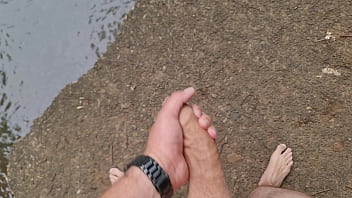 Preview 1 of Hd Edging Blowjob - Public flashing  with cum at the river