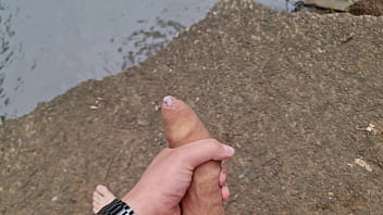 Preview 4 of Hd Edging Blowjob - Public flashing  with cum at the river