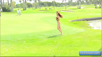Preview 1 of Lust Ass Pov - Naughty teen amateur Anyah running naked on the golf course and finger her wet pussy after that