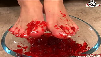 Preview 1 of Andrea Sultidz - Brunette Teen play with her feet and gets a cumshot on it