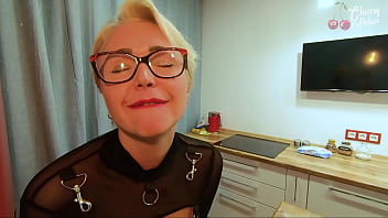 Preview 1 of Gadha Girl Bf - Blonde with glasses fucked in the ass on a bar stool