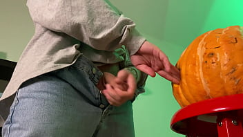 Preview 1 of Xxx Movis Big Ass - Harry fucked a Halloween pumpkin with a big dick while Jen was peeking,  then Jon framed his ass