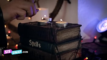Preview 1 of Women Belt - Halloween Orgy With Leana Lovings and Serena Santos and Their Horny Stepbros
