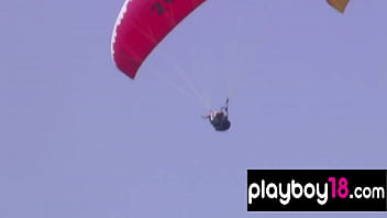 Preview 2 of Xxx Daly Monchn - Badass blondies Bianca Diamond and Kitty stripping to try nude paragliding