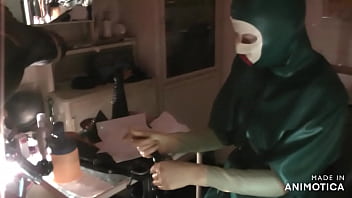 Preview 2 of Desi Bathroom Scene - Rubbernurse Agnes - Green surgical gown - in the operating room blowjob / prostate massage / finally desemination of a large amount of spermcream
