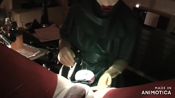 Preview 3 of Desi Bathroom Scene - Rubbernurse Agnes - Green surgical gown - in the operating room blowjob / prostate massage / finally desemination of a large amount of spermcream