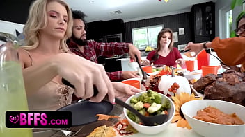 Preview 2 of Lkg Xxx - BFFS - Sexy Teen Blonde Invites Her Boyfriend Over For Thanksgiving Lunch With Her Slutty Besties