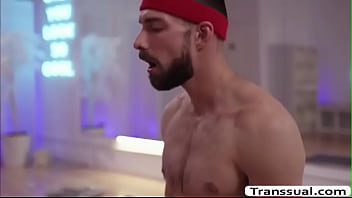 Preview 3 of Black Anal Babes - Hunk gay butt fucked by busty shemale