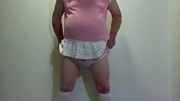 Preview 2 of Big Ass And Bubs Fat Girl - Sissy in Chastity Pees in His Diaper by Pinky 396