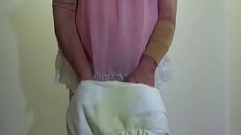 Preview 4 of Big Ass And Bubs Fat Girl - Sissy in Chastity Pees in His Diaper by Pinky 396