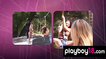 Preview 2 of Dog Fact Full Hd Video Xxx - Big boobed badass babes learning new tricks at a stunt camp outdoor