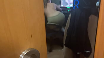 Preview 1 of Sez In Money - WATCHING my STEPSISTER MASTURBATING while she is and WATCHING ONE THREESOME VIDEO