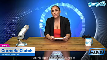 Preview 1 of Blair Wilson - Hot MILF with Huge Boobs masturbates on air while reading the news