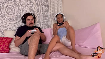 Preview 1 of Hand Up Stretch - Sarah Lace Creampied After Losing Video Game