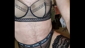 Preview 2 of Neela Is A Milf - Crossdresser Lynn wearing see through lingerie and jerks a hot load on it