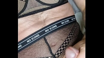 Preview 4 of Neela Is A Milf - Crossdresser Lynn wearing see through lingerie and jerks a hot load on it